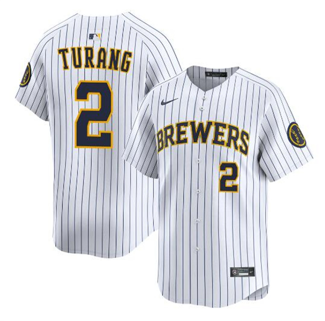 Men's White Milwaukee Brewers #2 Brice Turang Alternate Limited Stitched Baseball Jersey